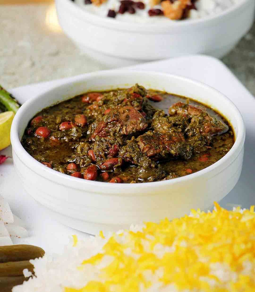 پلو خورشت قورمه سبزی گوسفندی
