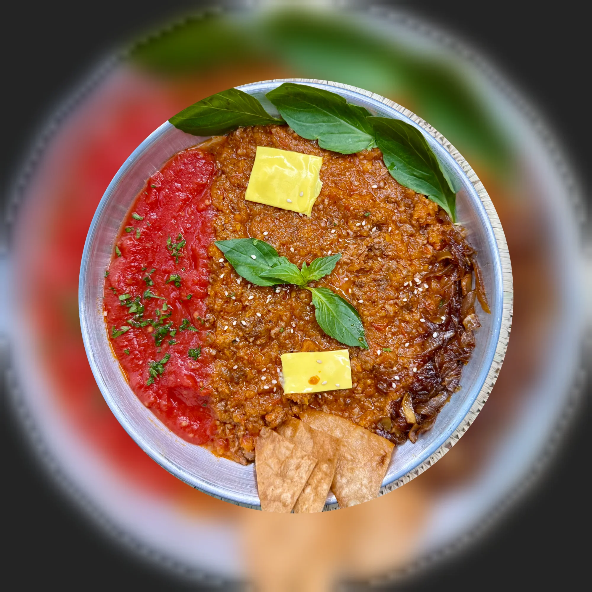 املت گوشت چرخکرده ، گوجه
